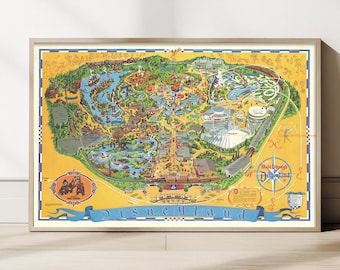 Disneyland - map - vintage map - Anaheim - 1972 - 20x30 - customizable - attractions - Orlando - Magic Kingdom - detail - map