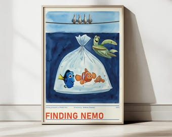 Finding Nemo Watercolor Movie Poster, Marlin Dory Nemo Wall Art, Disney Pixar Nursery Decor, Ocean Theme Kids Room Print, Minimalist Art