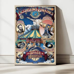Space Mountain Poster, Jules Verne Steampunk Wall Art, Disneyland Paris Discoveryland Print, Retro Sci-Fi Digital Download, 2:3 Ratio Art