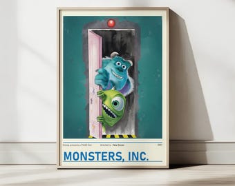 Monsters Inc Watercolor Movie Poster, Mike and Sulley Wall Art, Disney Pixar Nursery Decor, Kids Bedroom Print, Retro Minimalist Art, A3