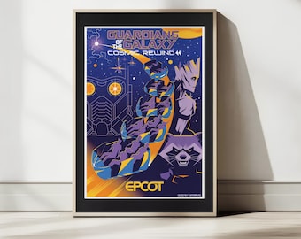 Guardians of the Galaxy Cosmic Rewind Poster - Epcot Marvel Art Print - Retro Disney World Attraction - Digital Download - EPCOT