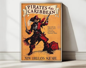 Pirates of the Caribbean Vintage Poster Art, New Orleans Square Disneyland Print, Retro Pirate Wall Decor, Disney World Digital Download