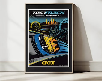 Test Track Poster Print - Epcot World Discovery Art - Retro Disney World Attraction - Chevrolet Design - Digital Download - High Res 2:3