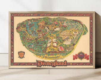 Disneyland - map - vintage map - Anaheim - 1987 - 20x30 - customizable - attractions - Orlando - Magic Kingdom - detail - map