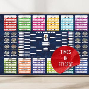 FIFA World Cup 2026 Wall Chart Poster - Printable Soccer Tournament Bracket - All Matches and Groups - CEST & ET Times - Easy to print