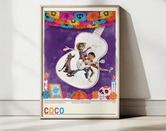 Coco Watercolor Movie Poster, Miguel and Hector Wall Art, Disney Pixar Mexican Folk Art Print, Day of the Dead Decor, Kids Bedroom Gift