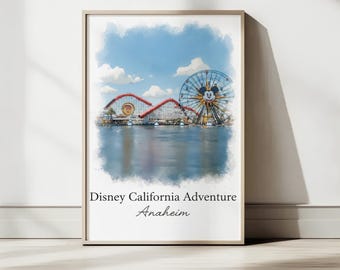 Disney California Adventure Anaheim Watercolor Print | Disneyland Resort Wall Art | Mickey's Fun Wheel & Incredicoaster Poster | Pixar Pier