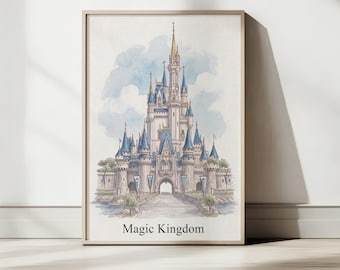 Magic Kingdom Print, Walt Disney World Castle Art, WDW Disney Poster, Watercolor Wall Art, Digital Download,Nursery Decor, Cinderella Castle