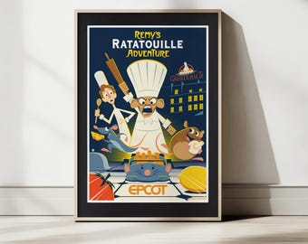 Ratatouille Adventure Poster Print - Epcot France Pavilion Art - Remy Gusteau's Retro Kitchen Decor - Digital Download - EPCOT