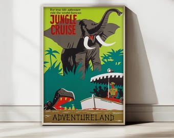 Jungle Cruise Vintage Poster Art, Adventureland Disneyland Print, Retro Theme Park Wall Decor, Disney World Safari Digital Download