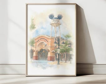 Disney Adventure World Poster, Watercolor Walt Disney Studios Print, Paris Theme Park Wall Art, Earffel Tower Decor, Digital Download