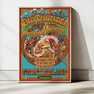Vintage Big Thunder Mountain Railroad affischtryck - Frontierland Disneyland Art - Wildest Ride Wilderness - Digital nedladdning - 2:3-förhållande