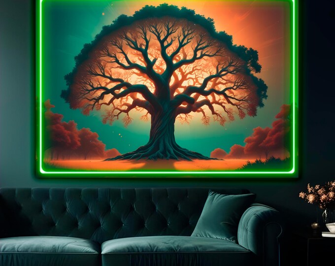 Tree of Life Neon Art: Pop art LED sign, ready to hang, Canvas Print