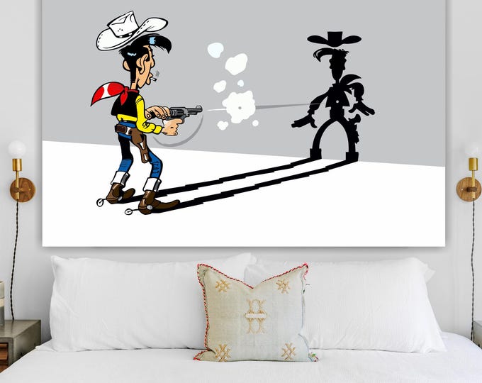 Lucky Luke Art Print, Gun, Art Deco, Cotton Canvas, Ready to Hang