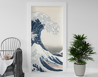 Sticker Decal for Door, Fridge, Hokusai Wave Reproduction, Peel and Stick PVC