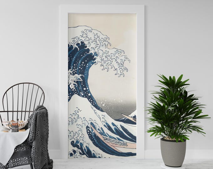 Sticker Decal for Door, Fridge, Hokusai Wave Reproduction, Peel and Stick PVC