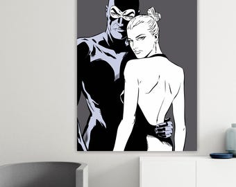 Diabolik & Eva Canvas Print: Italian Comic Art Reproduction Ready to Hang or Rolled Canvas