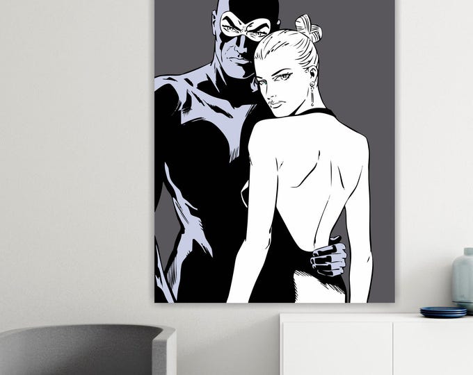 Diabolik & Eva Canvas Print: Italian Comic Art Reproduction Ready to Hang or Rolled Canvas