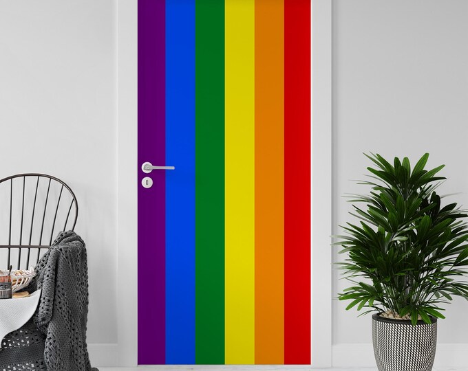 Sticker Decal for Door, Window, Fridge, LGBT rainbow lines, Peel and Stick PVC Self-adhesive Wrap