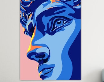 David Pop Portrait, Canvas Art Print: Reproduction on Canvas Ready to Hang Blue
