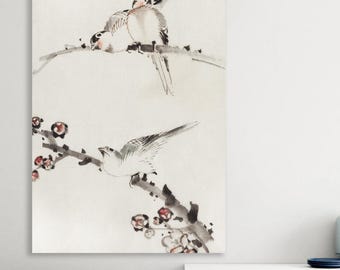 Hokusai Japanese Art Canvas Print: Three Birds Handmade Italian Art Reproduction