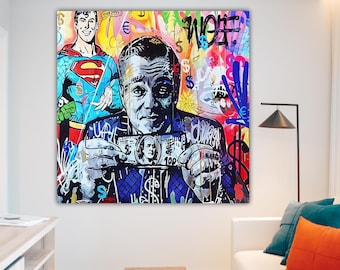 Graffiti Wolf of Wallstreet Banksy, Art Reproduction Canvas Print: Pop Art