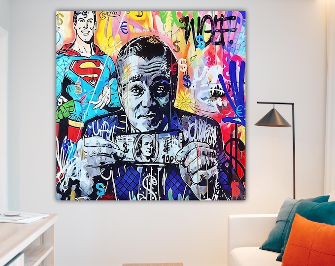 Graffiti Wolf of Wallstreet Banksy, Art Reproduction Canvas Print: Pop Art