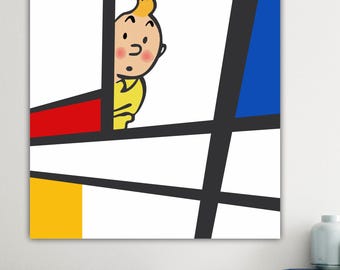 Tin Tin Mondrian, Abrstract & Geometric Art: Handmade Comics Canvas Print Ready to Hang