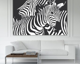 Zebras White and Black Pop Art Canvas Print: Reproduction, Ready to Hang