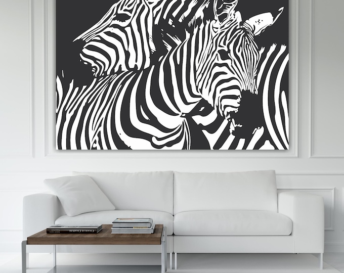 Zebras White and Black Pop Art Canvas Print: Reproduction, Ready to Hang