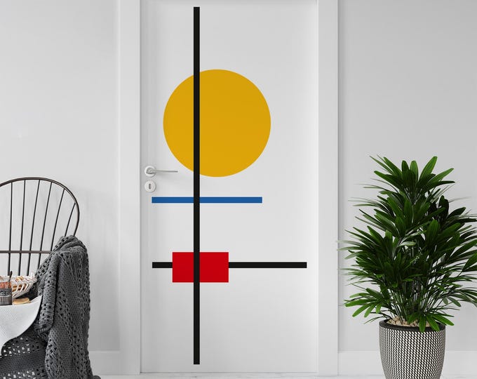 Sticker Decal for Door, Window, Fridge, Bauhaus Mondrian11, Peel and Stick PVC