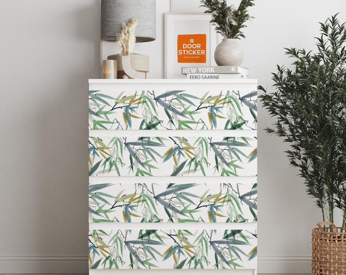 Personalized adhesives IKEA MALM dresser overlay, Green Flowers, Coverings for 2, 3, 4, 6 drawers
