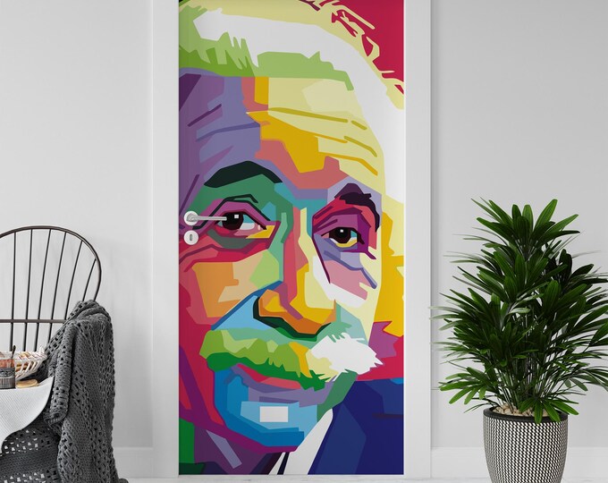 Sticker Decal for Door, Fridge, Albert Einstein Reproduction, Peel and Stick PVC