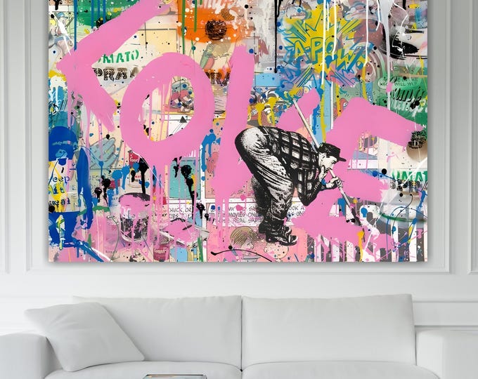 Graffiti Banksy Love, Art Reproduction, Print on canvas, poster or ready to hang