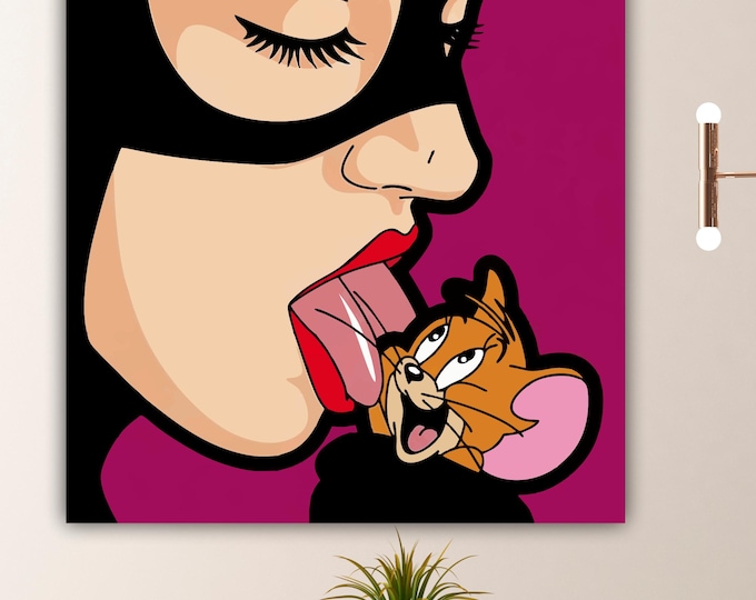 Cat Woman & Jerry Canvas Art Print: Pop Art Comics Reproduction