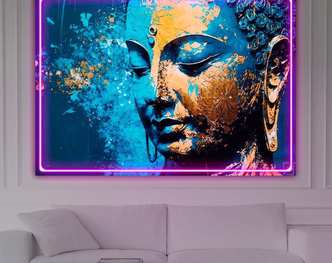 Buddha Neon Art: Pop art LED sign, ready to hang, Print on canvas