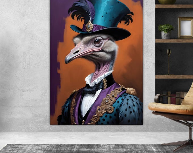 Ostrich Noble Fashion Canvas Print: Pop Art Reproduction, Ready to Hang
