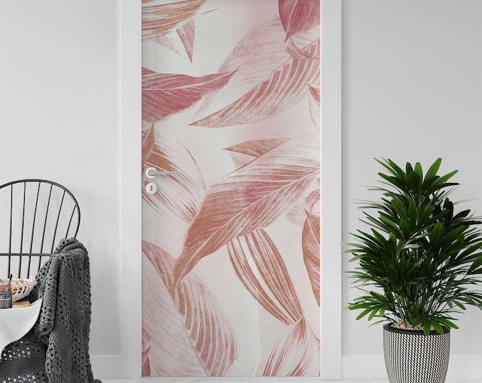 Sticker Decal for Door, Window, Fridge, Pink Leaf decoration, Peel and Stick PVC
