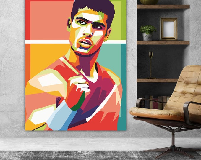 Carlos Alcaraz Portrait, Canvas Art Print: Reproduction on Canvas Ready to Hang
