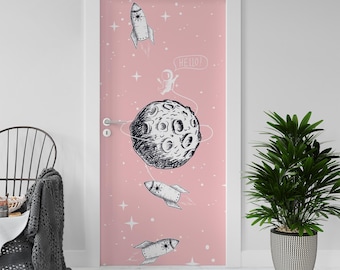 Sticker Decal for Door, Window, Fridge, Space Girl, Peel and Stick PVC