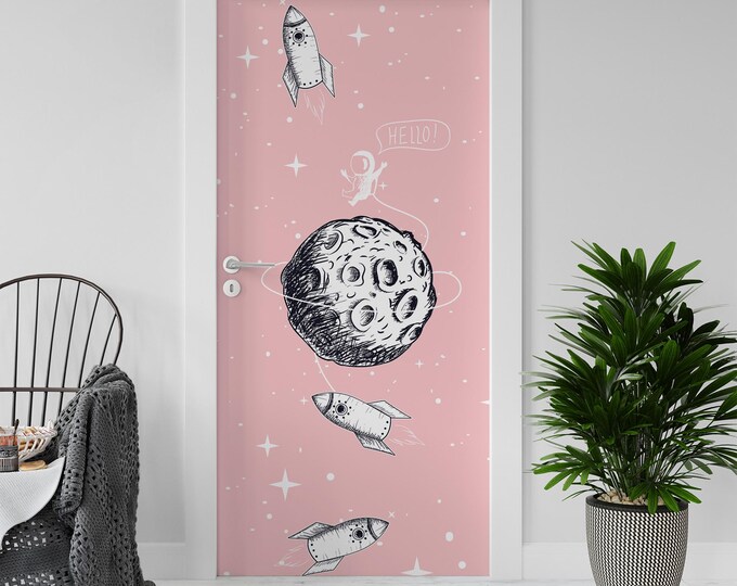 Sticker Decal for Door, Window, Fridge, Space Girl, Peel and Stick PVC