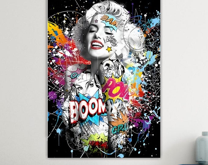 Graffiti Banksy Marilyn Black, Art Reproduction, Print on canvas, poster or ready to hang