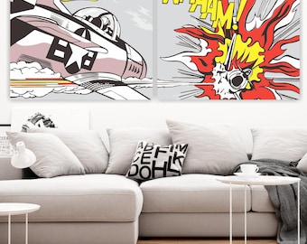 Roy Lichtenstein "Whaam!" Canvas Print Set, Pop Art Style