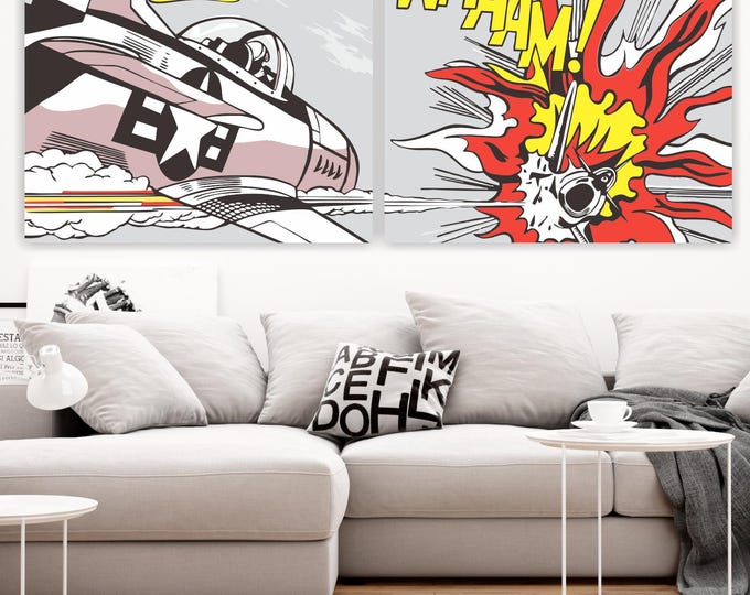 Roy Lichtenstein "Whaam!" Canvas Print Set, Pop Art Style