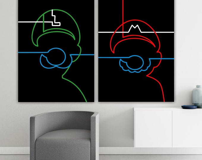 Videogame Print Set of two: Mario & Luigi - Ready to Hang or Rolled Canvas