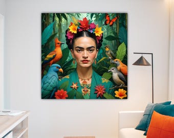 Frida Kahlo Forest Squared, Art Reproduction Canvas Print: Pop Art
