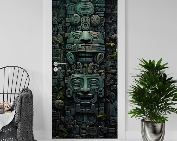 Sticker Decal for Door, Window, Fridge, Inca geometric decoration, Peel and Stick PVC