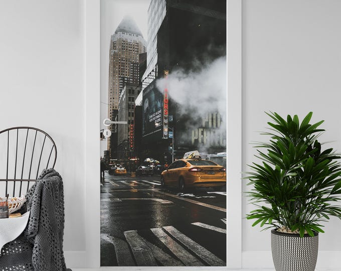 Sticker Decal for Door, Window, Fridge, New York Traffic, Peel and Stick PVC