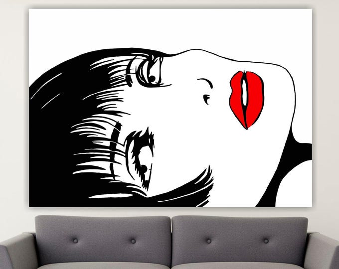 Valentina Comic Red Lips, Print on canvas, poster or ready to hang, art deco