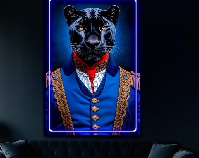 Panther Reproduction Neon Art: Pop art LED sign, ready to hang, Canvas Print